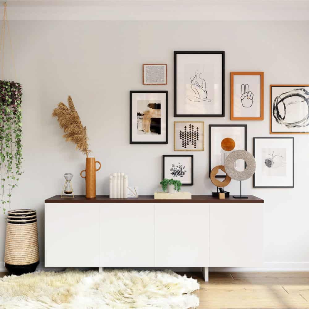 Style a sideboard with pictures, plants, accessories and lighting